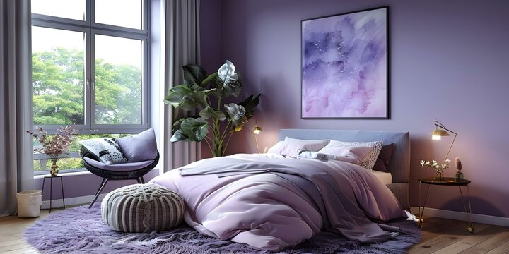 Light purple bedroom interior decor with matching accents and furnishings. Concept Light Purple, Interior Decor, Matching Accents, Furnishings