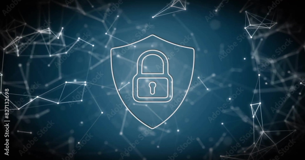 Poster image of padlock, connections and data processing over dark background