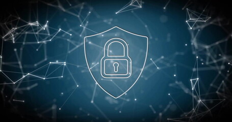 Image of padlock, connections and data processing over dark background