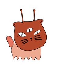 Cat abstract cartoon brown color,cat art