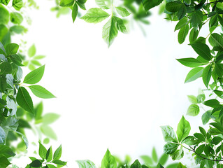 Fototapeta premium Frame of leaves with white background and space for text