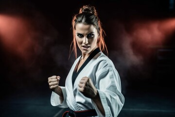 Female karate player performing karate stance