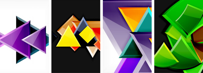 Glossy triangles geometric poster set for wallpaper, business card, cover, poster, banner, brochure, header, website