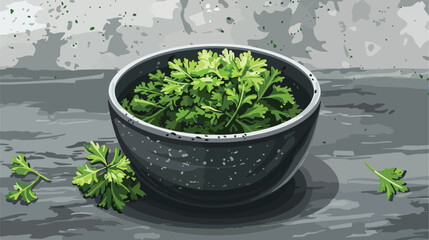 Mortar with dry parsley on grey table Cartoon vectors