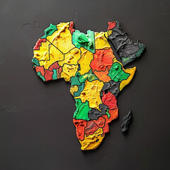 Map of the African continent with clay formations and black yellow red green color variations.