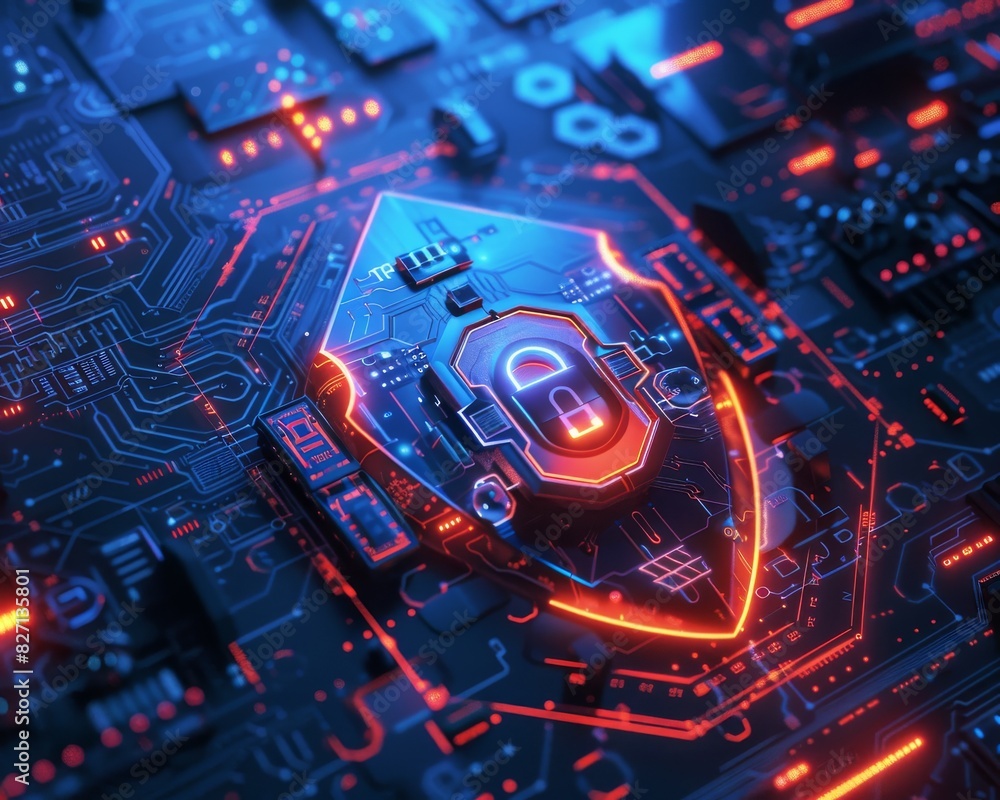 Aufkleber an abstract representation of personal cybersecurity, combining elements of a shield, lock, and digi