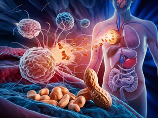 the immune system attacking peanut proteins, causing an allergic reaction