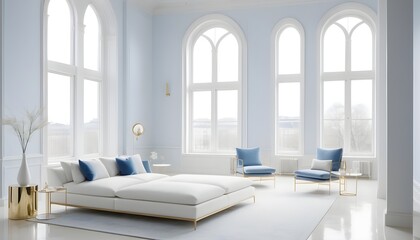 white and gold theme interior modern minimalism photo realism