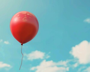 Balloon symbolizing celebration and joy, plain blue sky background, Festive, Digital art