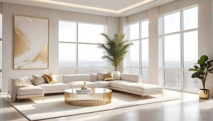Fototapeta premium white and gold theme interior modern minimalism photo realism