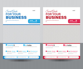 a4 corporate business flyers templates design by creative marketing agency. red and blue colors combination.