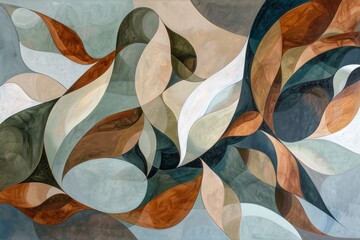 Abstract figures in earth tones on white background with fluid shapes