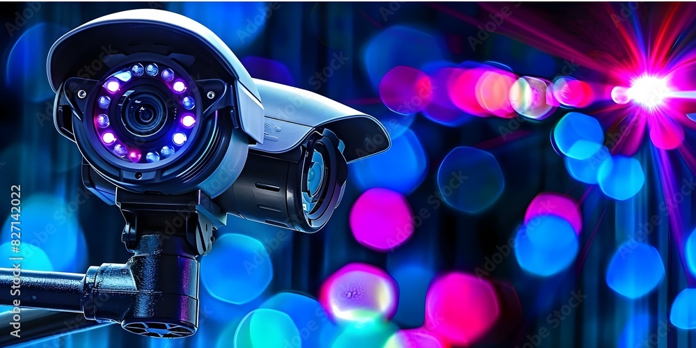 Poster live monitoring cctv system with motion and face recognition for security surveillance. concept secu