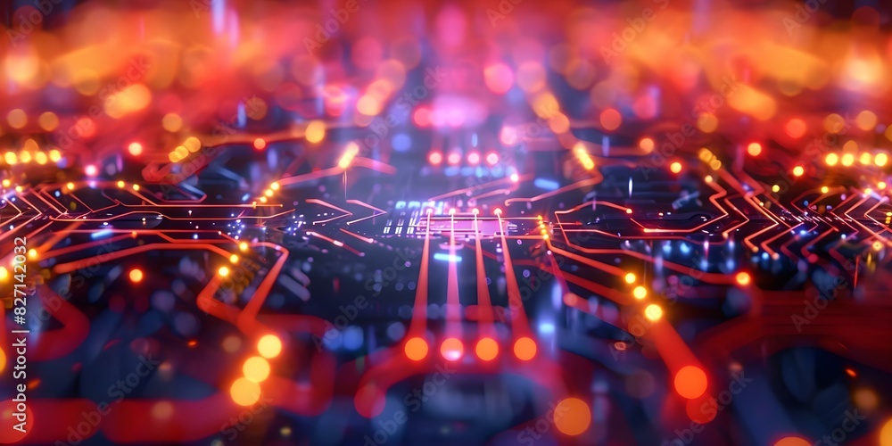Poster complexity of technology and electronics: futuristic neon circuit pattern. concept technology trends