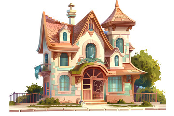 beautiful house building vector 3d rendering on white background