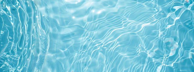 Transparent blue clear water surface texture with ripples, splashes and bubbles. Abstract summer banner background Water waves in sunlight with copy space Cosmetic moisturizer micellar toner emulsion © Aleksandra Konoplya