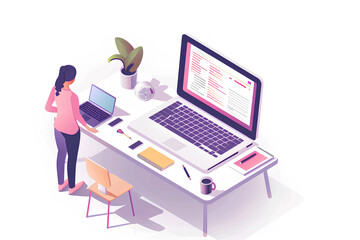 パソコンと男女のビジネスマン-2