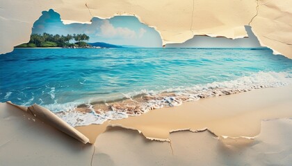 Seaside Serenity: A Vacation Snapshot Enhanced with Ripped Paper Effect - Design, Advertising, and C