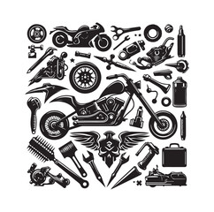 Set of motorcycle elements  illustration