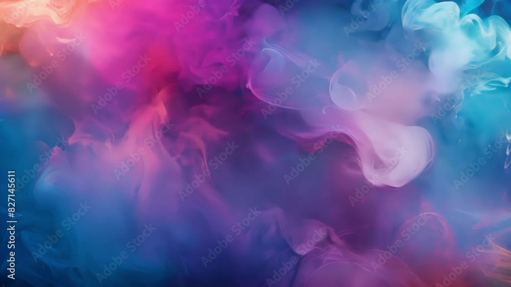 Poster whimsical shapes and patterns emerge from a cloud of fluorescent smoke in this enigmatic and playful