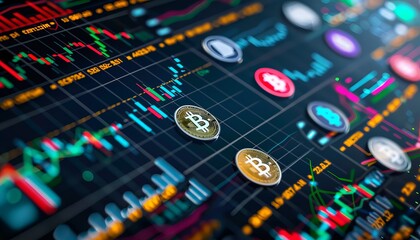 Obraz premium Visualizing the Ups and Downs of the Crypto Currency Market: A Financial Graph Collage