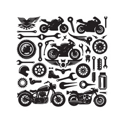 Set of motorcycle elements  illustration
