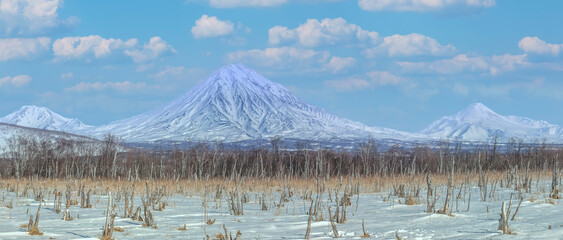 Winter mountain landscape on Kamchatka Peninsula