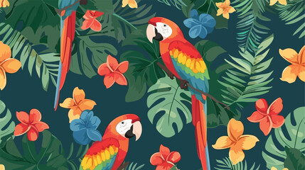 Seamless pattern with grass parrots Neophema tropical