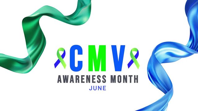 CMV awareness month. Blue and green color ribbon wave motion.