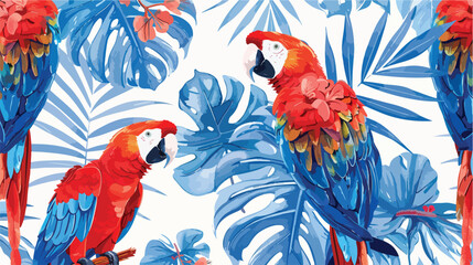 Seamless pattern with macaw parrots red and blue 