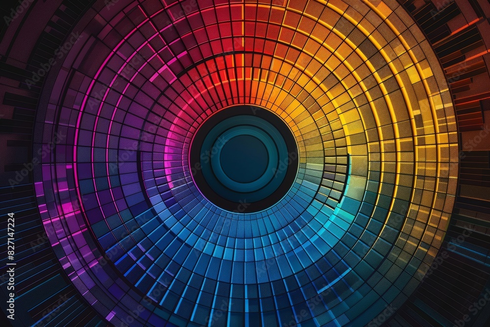 Poster circular data chart, radial design with segments, vibrant colors and clear labels, perfect for showi