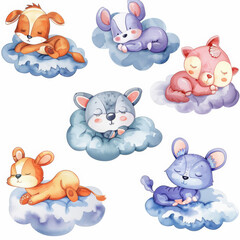 Adorable Animals on Clouds, Warm Smiles
