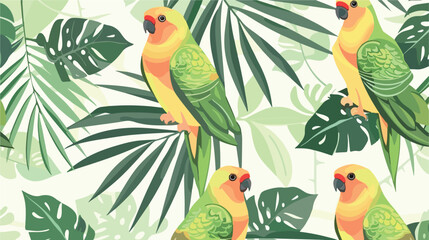 Seamless pattern with rose ringed parrots. Cute baby