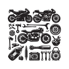 Set of motorcycle elements  illustration