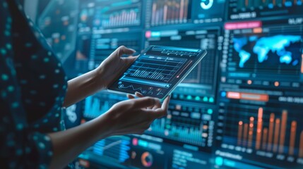 Fototapeta premium Businesses harness financial data analysis and technology to fuel economic growth, optimizing global networks and enhancing banking and customer service