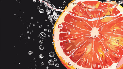 Slice of grapefruit in sparkling water on black background