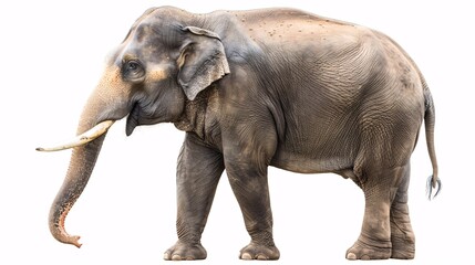 Fototapeta premium A solitary male elephant from Asia on a blank backdrop.