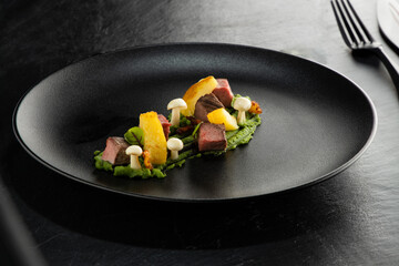 Artistic dish styled as forest ground, showcasing culinary finesse