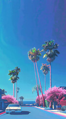 Obraz premium Scenic street in LA with palms 