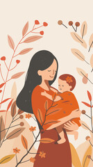 Women Supporting Young Single Mother Holding Child, Female Community Helping with Childcare, Social Aid for Safe Motherhood Concept, Vector Illustration