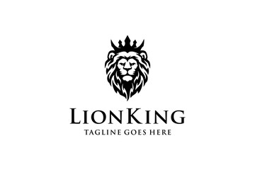 Lion Head Illustration Logo Design. Premium King Vector Illustration. Inspiration for a Modern Lion Head with a Crown on Top.