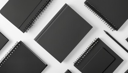 Obraz premium Spiraling Success: Black Spiral Notebook Top View Collection for Mockup