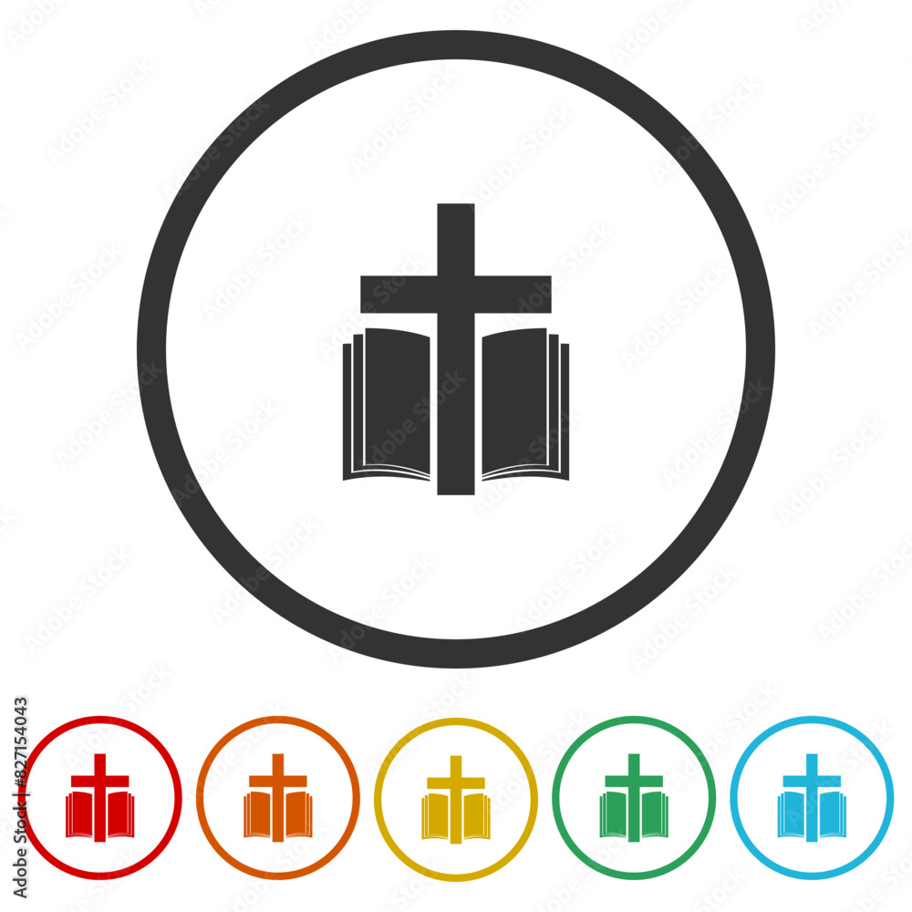 Poster Holy Bible icon. Church icon. Set icons in color circle buttons