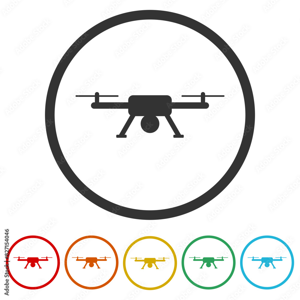 Sticker Drone simple icon. Set icons in color circle buttons