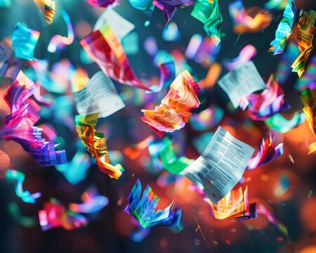 Craft a digital artwork showcasing resumes floating in the air, with vibrant skill keywords emanating from them to symbolize the emphasis on capability over appearance