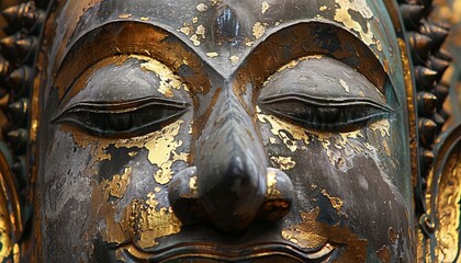 The Captivating Serenity of Buddha: A Close-up Portrait in a Thai Temple