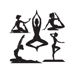 Gymnastics female silhouette illustration set
