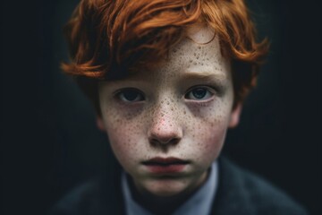 portrait of sad boy with freckles