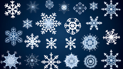 Beautiful set white snowflakes on a blue background for winter design.Vector illustration decor