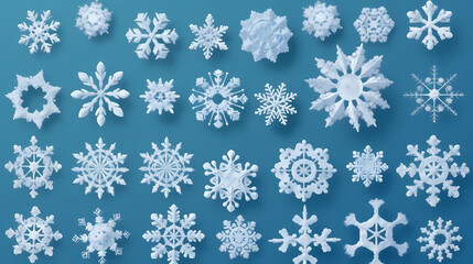Beautiful set white snowflakes on a blue background for winter design.Vector illustration decor
